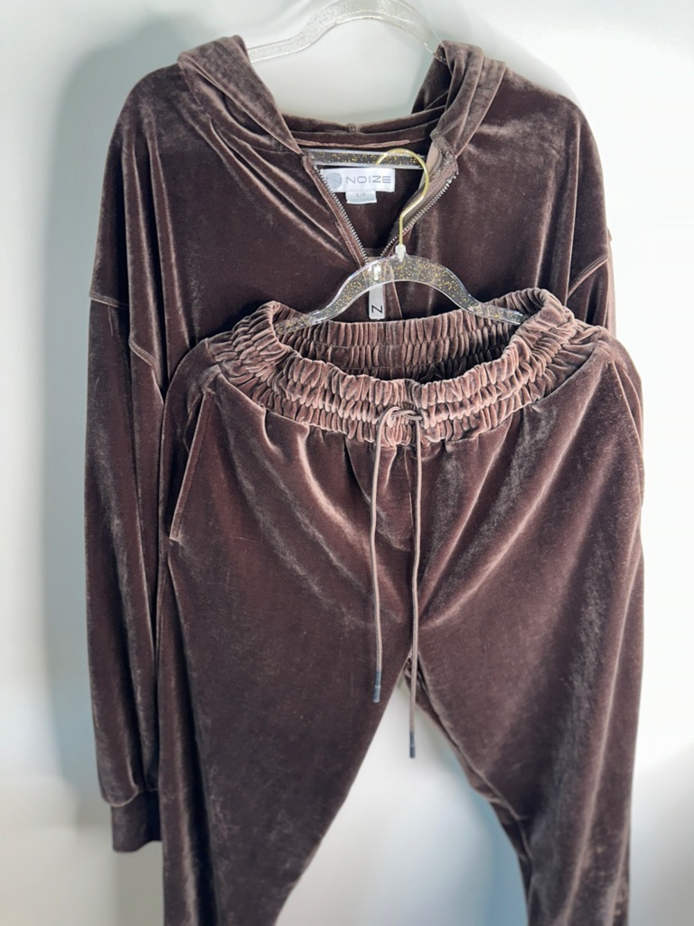 Noize Plush Velour Hoodie & Joggers - Chocolate Brown